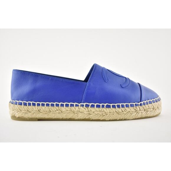 Chanel 19C Blue Lambskin Leather CC Logo Double Sole Espadrille Ballet Flat 35 - Picture 2 of 12
